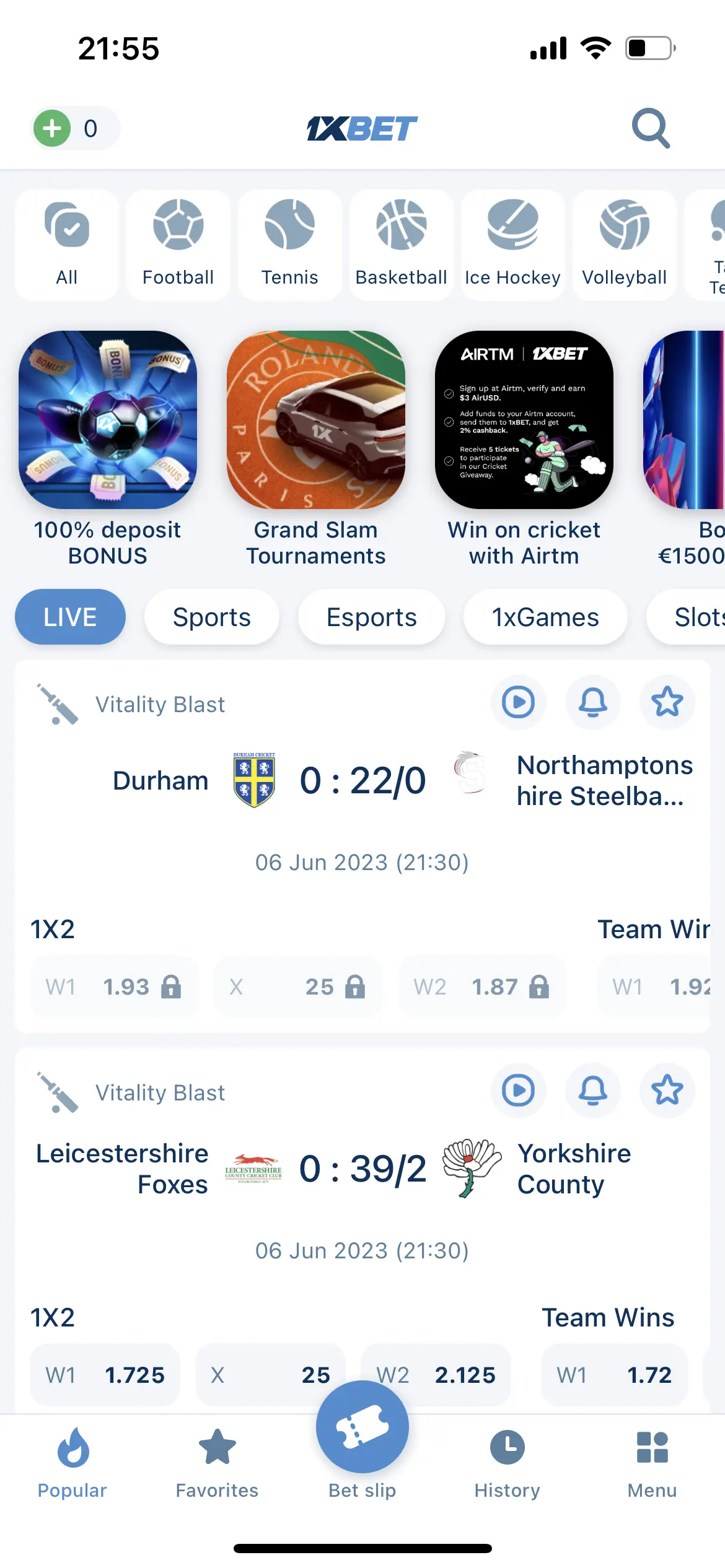1xBet Platform Screenshot